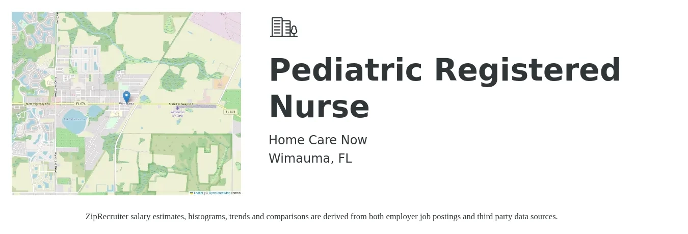 Home Care Now job posting for a Pediatric Registered Nurse in Wimauma, FL with a salary of $1,150 to $2,120 Weekly with a map of Wimauma location.
