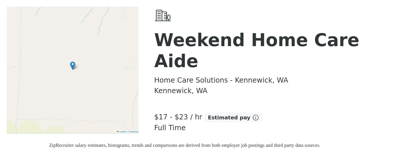 Solutions in Home Care job posting for a Weekend Home Care Aide in Kennewick, WA with a salary of $18 to $24 Hourly with a map of Kennewick location.