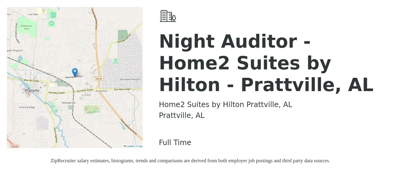 Home2 Suites by Hilton Prattville, AL job posting for a Night Auditor - Home2 Suites by Hilton - Prattville, AL in Prattville, AL with a salary of $13 to $17 Hourly with a map of Prattville location.