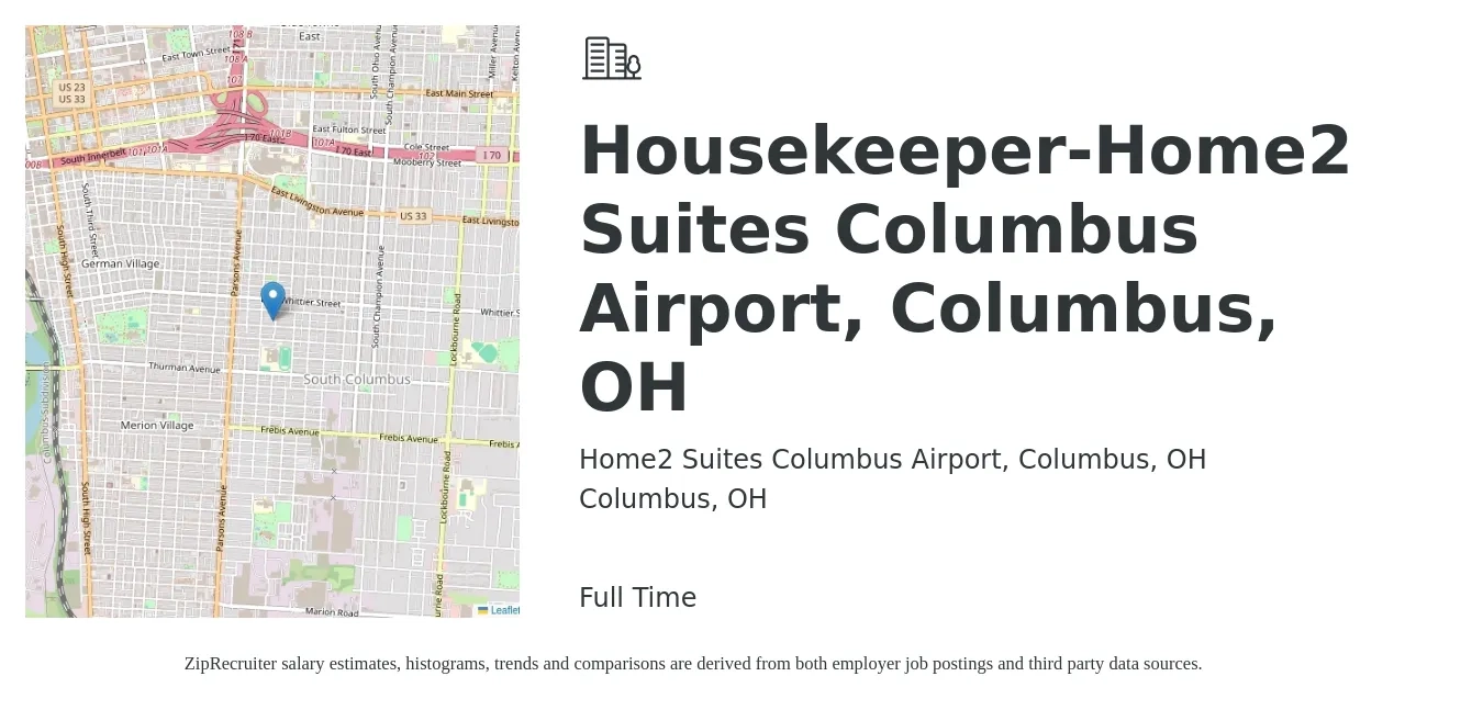 Home2 Suites Columbus Airport, Columbus, OH job posting for a Housekeeper-Home2 Suites Columbus Airport, Columbus, OH in Columbus, OH with a salary of $14 to $16 Hourly with a map of Columbus location.