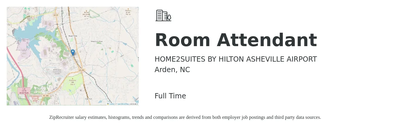 HOME2SUITES BY HILTON ASHEVILLE AIRPORT job posting for a Room Attendant in Arden, NC with a salary of $13 to $17 Hourly with a map of Arden location.