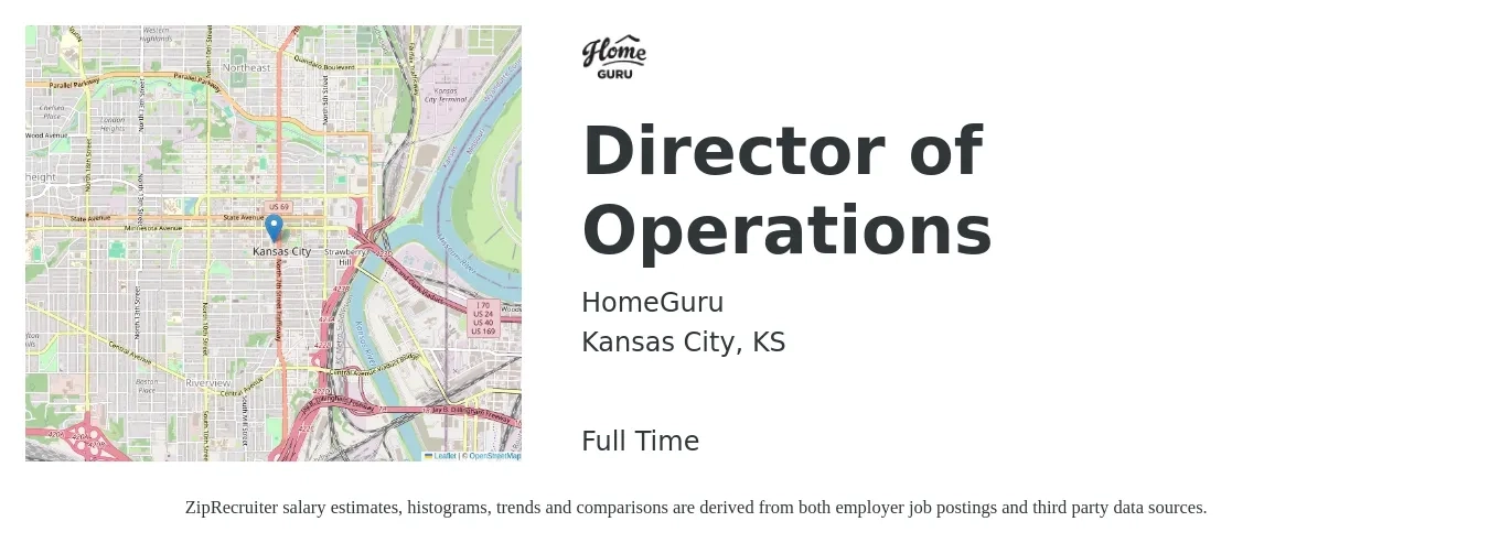 HomeGuru job posting for a Director of Operations in Kansas City, KS with a salary of $7,000 Monthly with a map of Kansas City location.