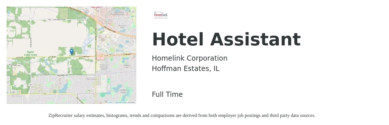 Homelink Corporation job posting for a Hotel Assistant in Hoffman Estates, IL with a salary of $15 to $21 Hourly with a map of Hoffman Estates location.