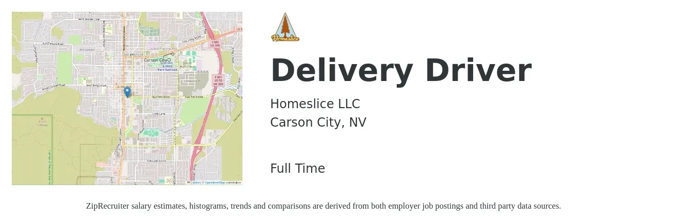 Homeslice LLC job posting for a Delivery Driver in Carson City, NV with a salary of $16 to $20 Hourly with a map of Carson City location.