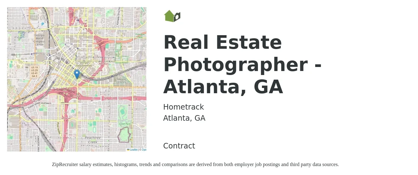 Hometrack job posting for a Real Estate Photographer - Atlanta, GA in Atlanta, GA with a salary of $54,800 to $68,300 Yearly with a map of Atlanta location.