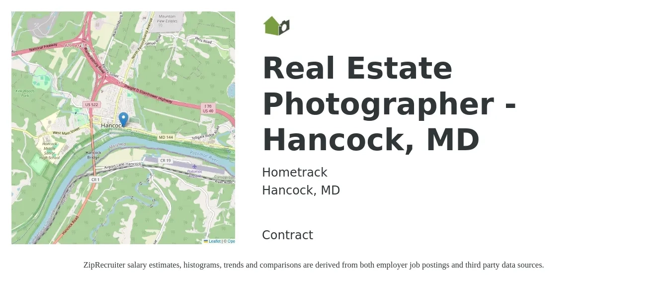 Hometrack job posting for a Real Estate Photographer - Hancock, MD in Hancock, MD with a salary of $55,700 to $69,400 Yearly with a map of Hancock location.