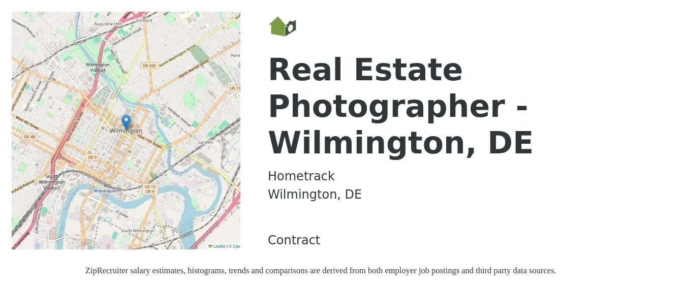 Hometrack job posting for a Real Estate Photographer - Wilmington, DE in Wilmington, DE with a salary of $55,300 to $68,900 Yearly with a map of Wilmington location.