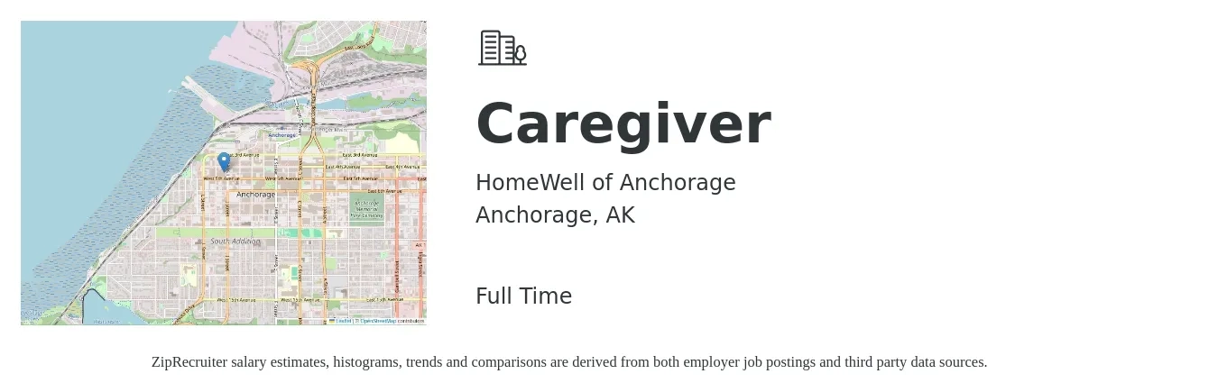 HomeWell of Anchorage job posting for a Caregiver in Anchorage, AK with a salary of $14 to $18 Hourly with a map of Anchorage location.