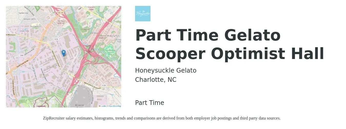 Honeysuckle Gelato job posting for a Part Time Gelato Scooper Optimist Hall in Charlotte, NC with a salary of $16 to $24 Hourly with a map of Charlotte location.