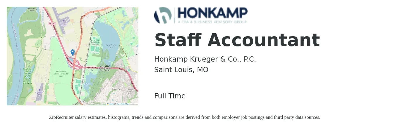 Honkamp Krueger & Co., P.C. job posting for a Staff Accountant in Saint Louis, MO with a salary of $51,500 to $67,900 Yearly with a map of Saint Louis location.