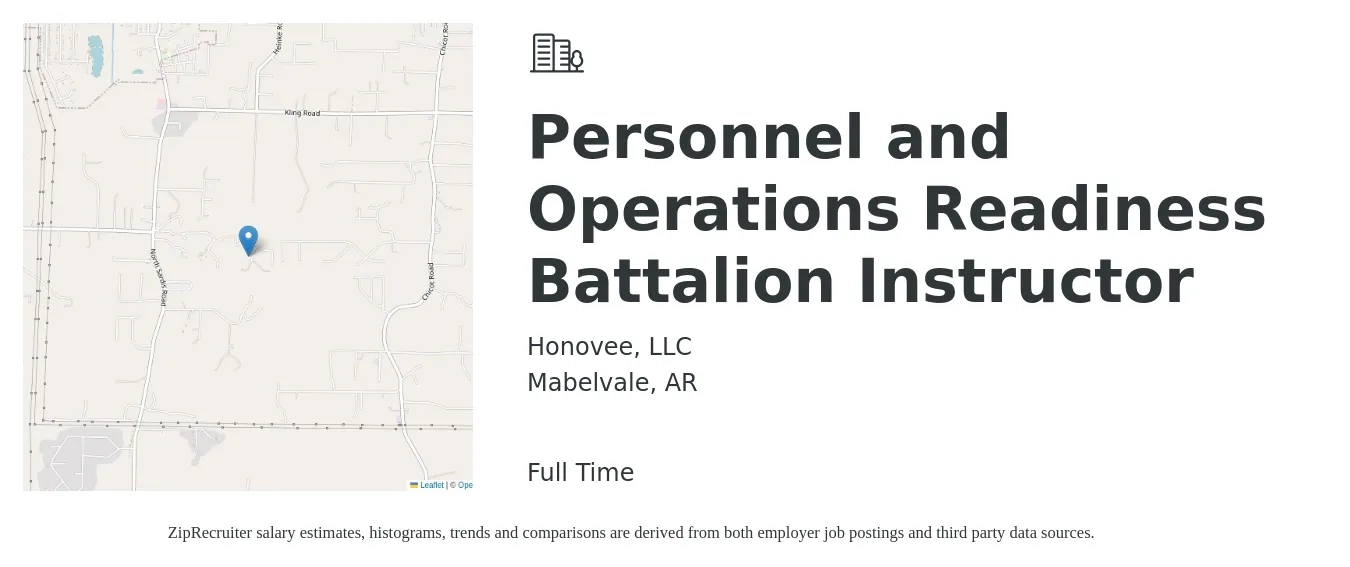 Honovee, LLC job posting for a Personnel and Operations Readiness Battalion Instructor in Mabelvale, AR with a map of Mabelvale location.