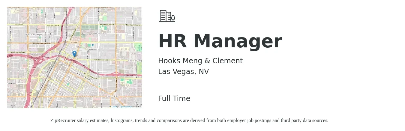 Hooks Meng & Clement job posting for a Hr Manager in Las Vegas, NV with a salary of $70,000 Yearly with a map of Las Vegas location.