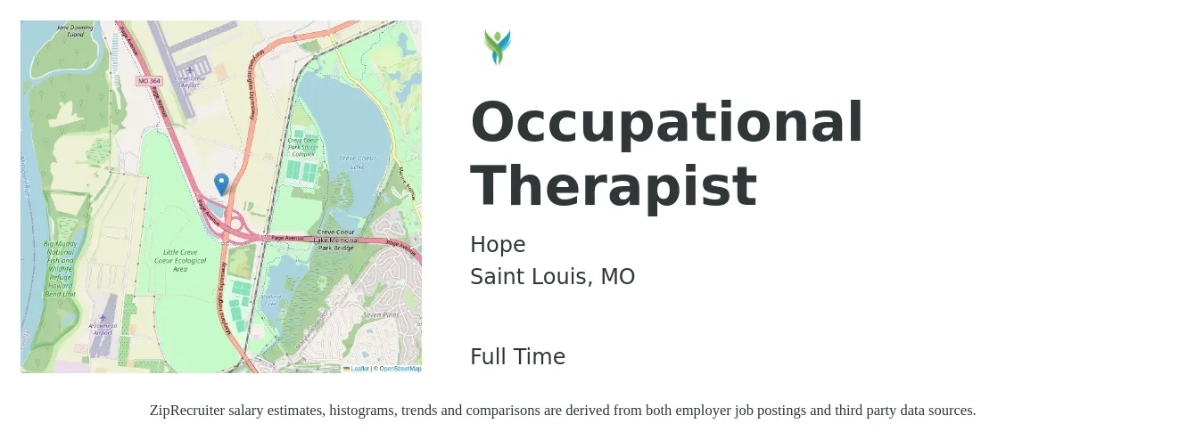 Hope job posting for a Occupational Therapist in Saint Louis, MO with a salary of $38 to $50 Hourly with a map of Saint Louis location.