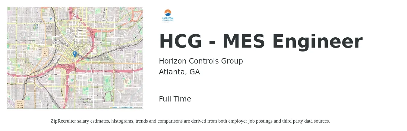Horizon Controls Group job posting for a HCG - MES Engineer in Atlanta, GA with a salary of $86,800 to $133,400 Yearly with a map of Atlanta location.