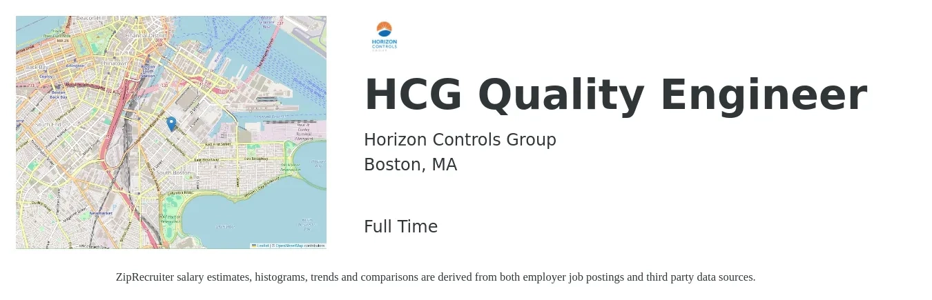 Horizon Controls Group job posting for a HCG Quality Engineer in Boston, MA with a salary of $78,200 to $101,000 Yearly with a map of Boston location.