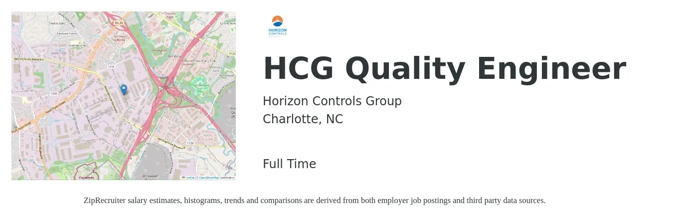 Horizon Controls Group job posting for a HCG Quality Engineer in Charlotte, NC with a salary of $68,900 to $89,000 Yearly with a map of Charlotte location.