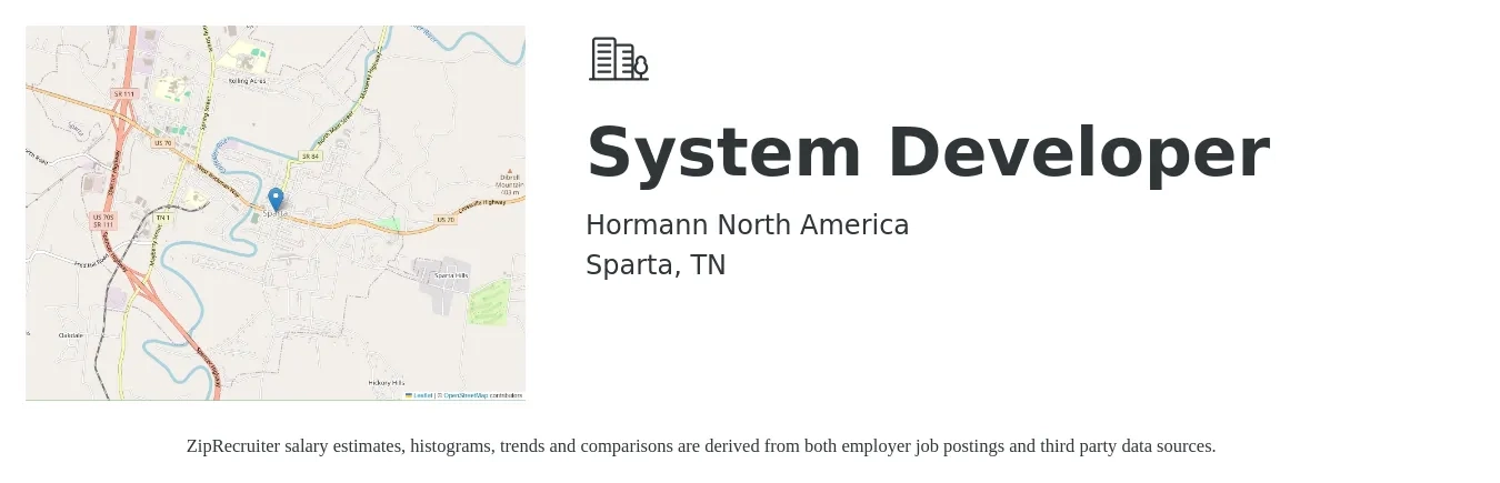 Hormann North America job posting for a System Developer in Sparta, TN with a salary of $65,000 Yearly with a map of Sparta location.