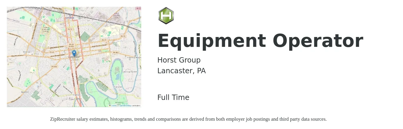 Horst Group job posting for a Equipment Operator in Lancaster, PA with a salary of $18 to $25 Hourly with a map of Lancaster location.