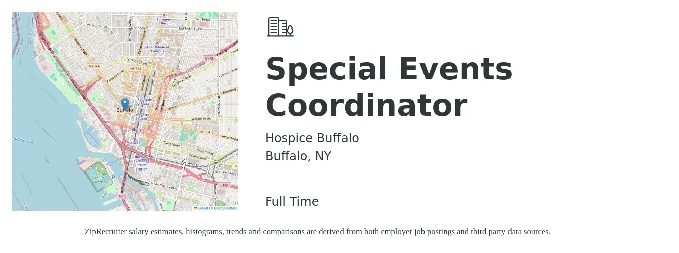 Hospice Buffalo job posting for a Special Events Coordinator in Buffalo, NY with a salary of $20 to $30 Hourly with a map of Buffalo location.