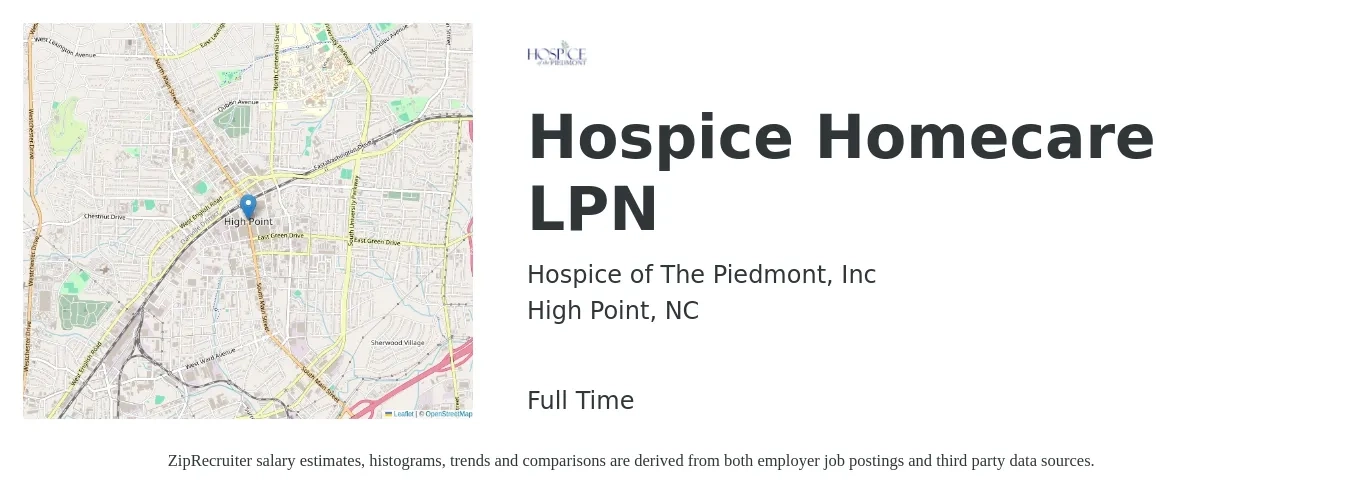 Hospice of The Piedmont, Inc job posting for a Hospice Homecare LPN in High Point, NC with a salary of $24 to $33 Hourly with a map of High Point location.
