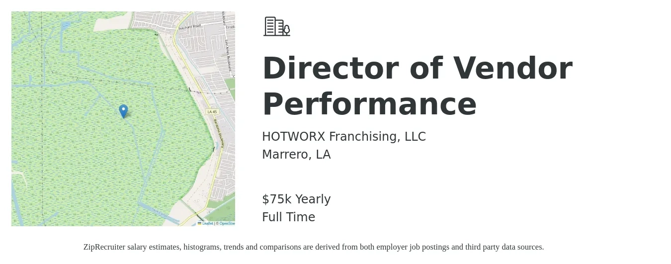 HOTWORX Franchising, LLC job posting for a Director of Vendor Performance in Marrero, LA with a salary of $75,000 Yearly with a map of Marrero location.