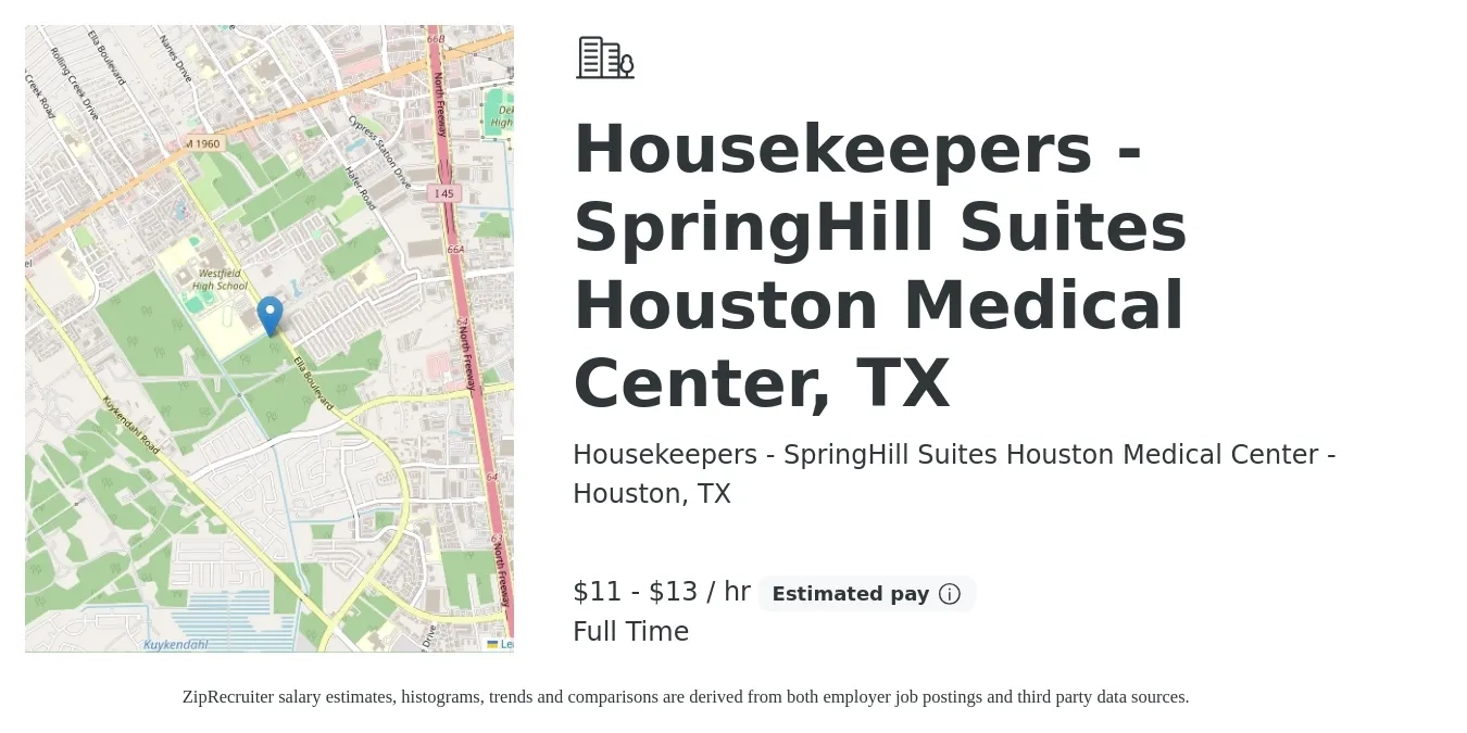 Housekeepers - SpringHill Suites Houston Medical Center - job posting for a Housekeepers - SpringHill Suites Houston Medical Center, TX in Houston, TX with a salary of $12 to $14 Hourly with a map of Houston location.