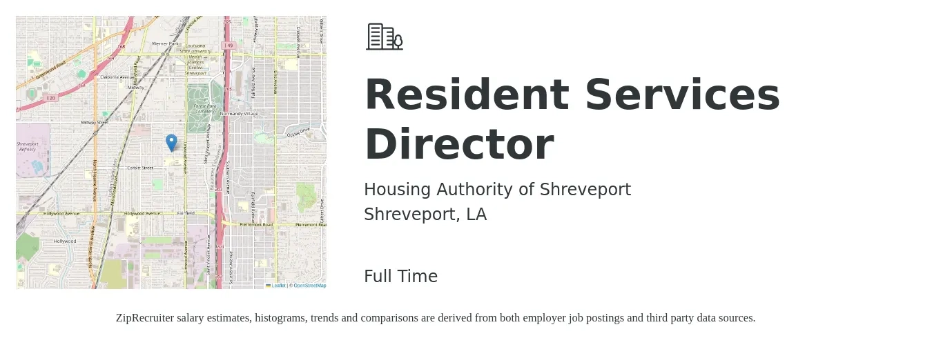 Housing Authority of Shreveport job posting for a Resident Services Director in Shreveport, LA with a salary of $65,000 Yearly with a map of Shreveport location.