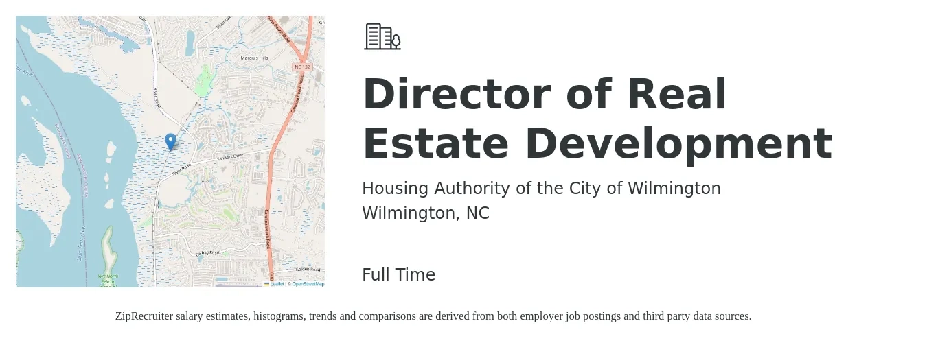 Housing Authority of the City of Wilmington job posting for a Director of Real Estate Development in Wilmington, NC with a salary of $65,200 to $101,100 Yearly with a map of Wilmington location.