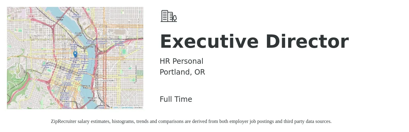 HR Personal job posting for a Executive Director in Portland, OR with a salary of $39,800 to $89,100 Yearly with a map of Portland location.