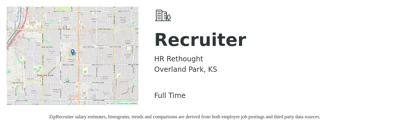 HR Rethought job posting for a Recruiter in Overland Park, KS with a salary of $20 to $31 Hourly with a map of Overland Park location.