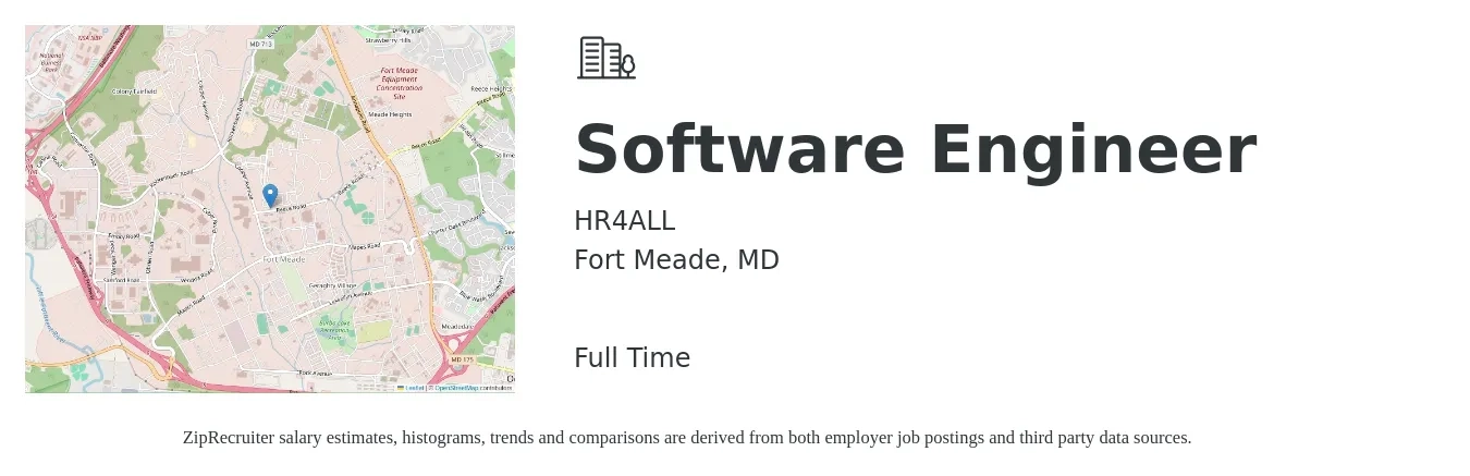 HR4ALL job posting for a Software Engineer in Fort Meade, MD with a salary of $133,100 to $191,900 Yearly with a map of Fort Meade location.