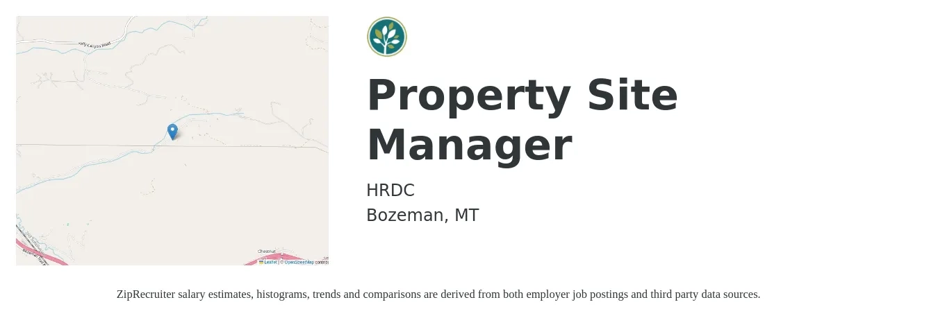 HRDC job posting for a Property Site Manager in Bozeman, MT with a salary of $22 to $25 Hourly with a map of Bozeman location.