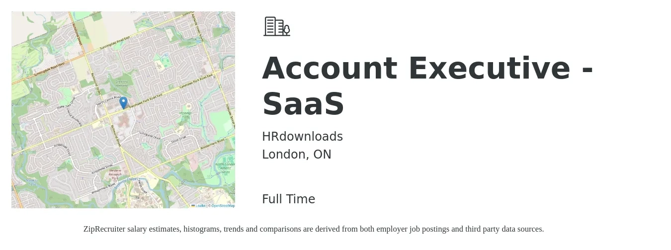 HRdownloads job posting for a Account Executive - SaaS in London, ON with a map of London location.