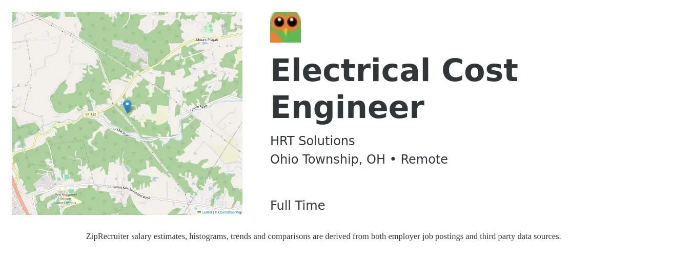 HRT Solutions job posting for a Electrical Cost Engineer in Ohio Township, OH with a salary of $78,200 to $110,100 Yearly with a map of Ohio Township location.