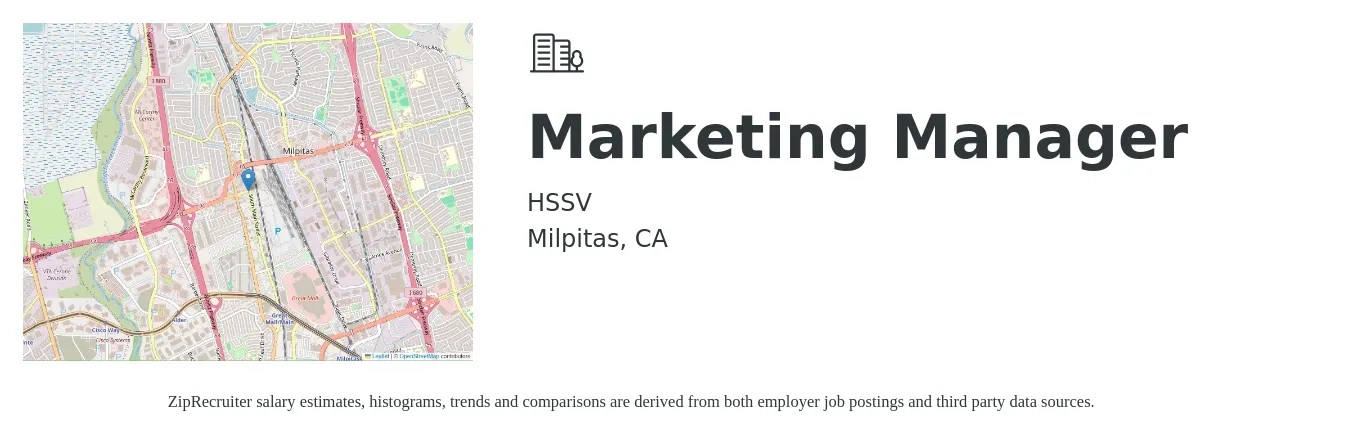 HSSV job posting for a Marketing Manager in Milpitas, CA with a salary of $80 Hourly with a map of Milpitas location.