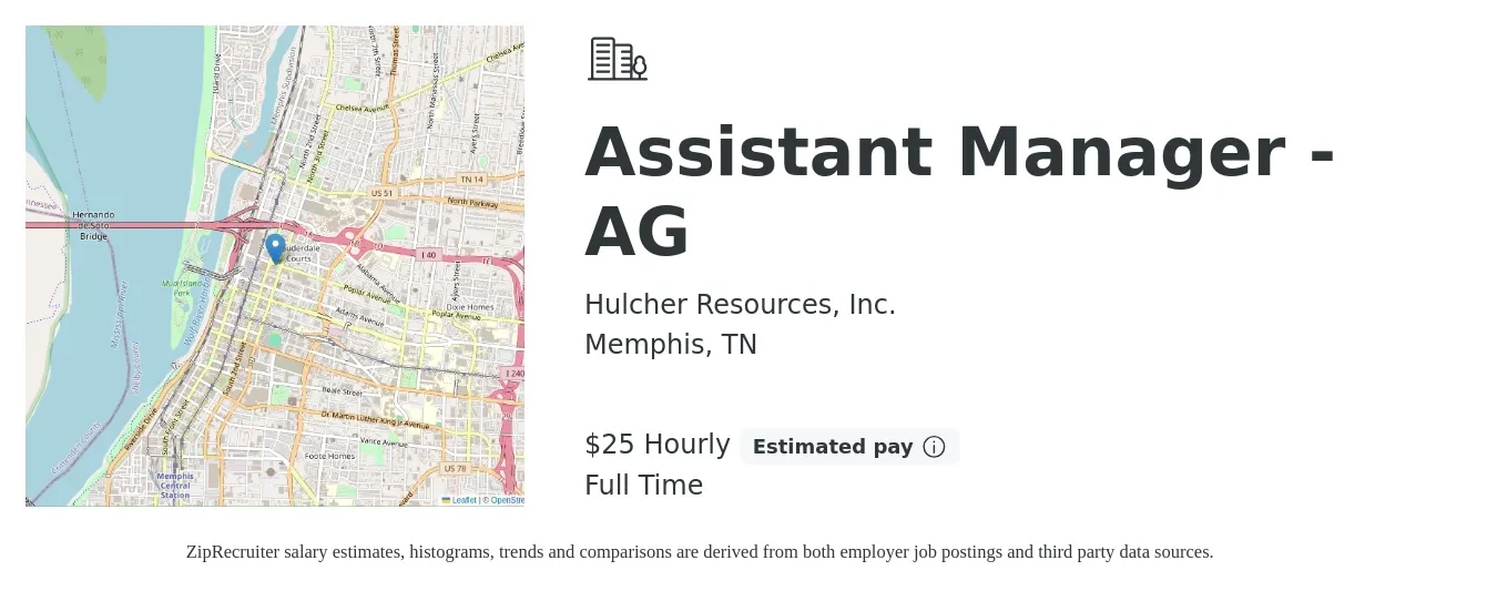 Hulcher Resources, Inc. job posting for a Assistant Manager - AG in Memphis, TN with a salary of $27 Hourly with a map of Memphis location.