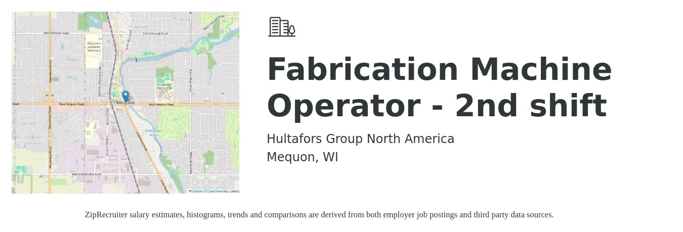 Hultafors Group North America job posting for a Fabrication Machine Operator - 2nd shift in Mequon, WI with a salary of $15 to $19 Hourly with a map of Mequon location.
