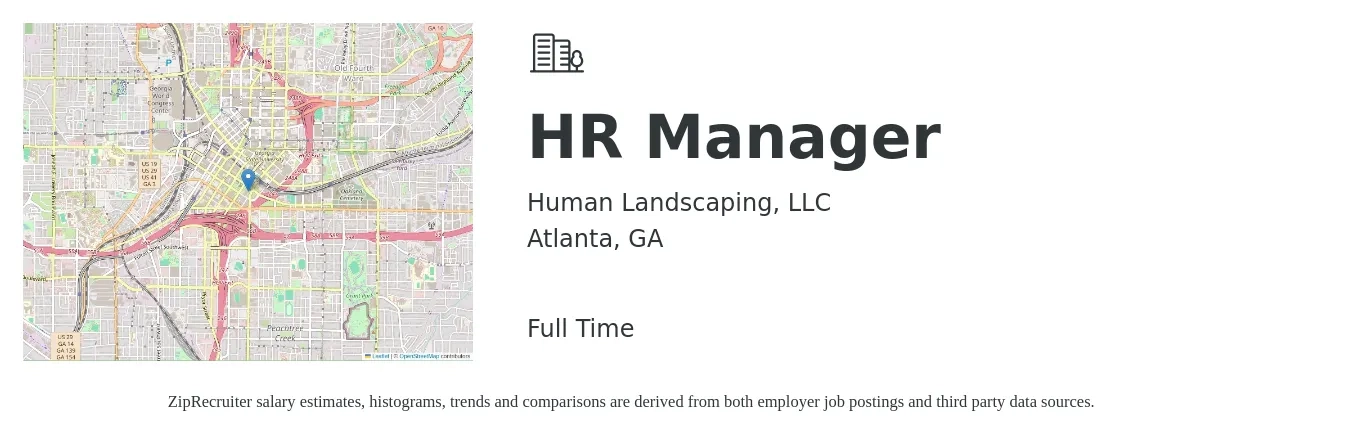 Human Landscaping, LLC job posting for a HR Manager in Atlanta, GA with a salary of $66,400 to $96,200 Yearly with a map of Atlanta location.