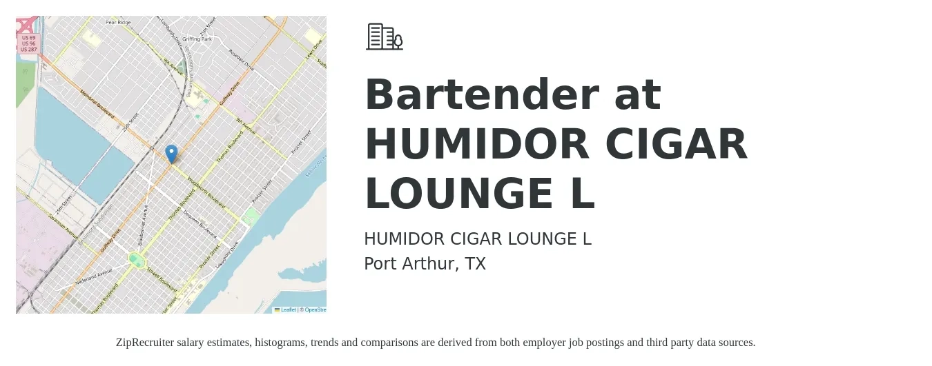 HUMIDOR CIGAR LOUNGE L job posting for a Bartender at HUMIDOR CIGAR LOUNGE L in Port Arthur, TX with a salary of $8 to $16 Hourly with a map of Port Arthur location.
