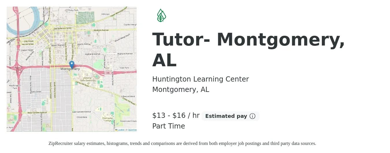 Huntington Learning Center job posting for a Tutor- Montgomery, AL in Montgomery, AL with a salary of $14 to $17 Hourly with a map of Montgomery location.