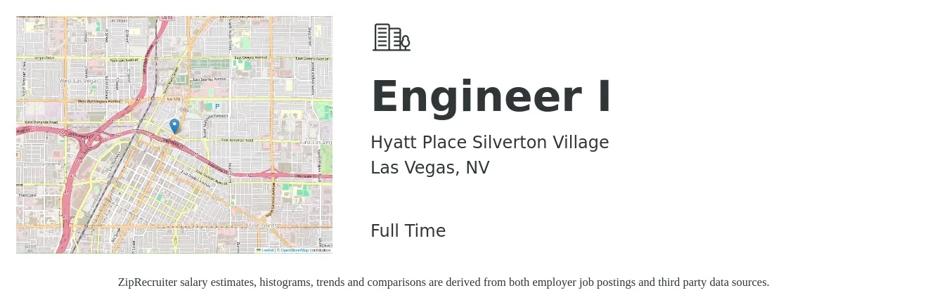 Hyatt Place Silverton Village job posting for a Engineer I in Las Vegas, NV with a salary of $79,000 to $109,600 Yearly with a map of Las Vegas location.