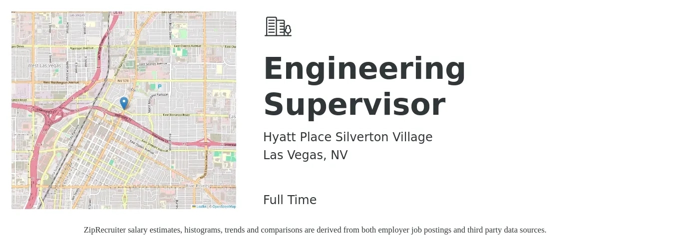 Hyatt Place Silverton Village job posting for a Engineering Supervisor in Las Vegas, NV with a salary of $109,600 to $162,700 Yearly with a map of Las Vegas location.
