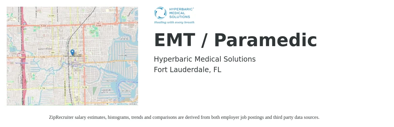 Hyperbaric Medical Solutions job posting for a EMT / Paramedic in Fort Lauderdale, FL with a salary of $20 to $25 Hourly with a map of Fort Lauderdale location.