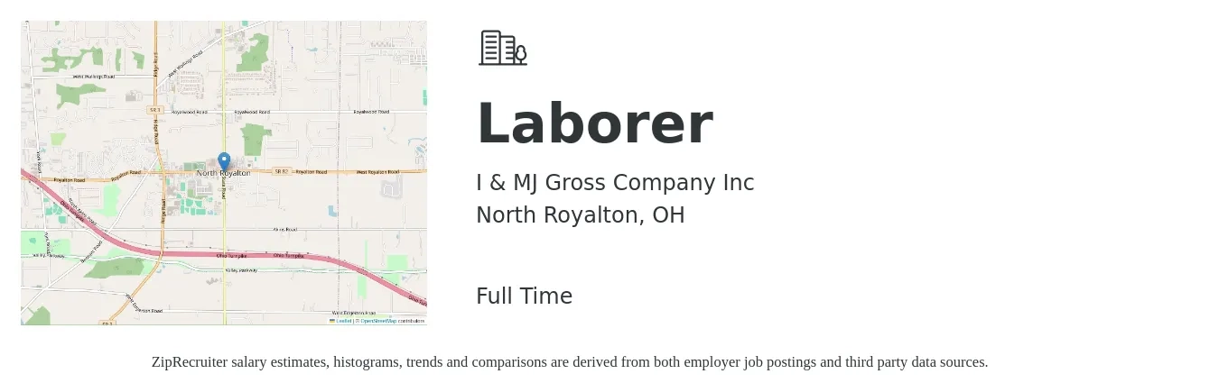 I & MJ Gross Company Inc job posting for a Laborer in North Royalton, OH with a salary of $17 to $22 Hourly with a map of North Royalton location.