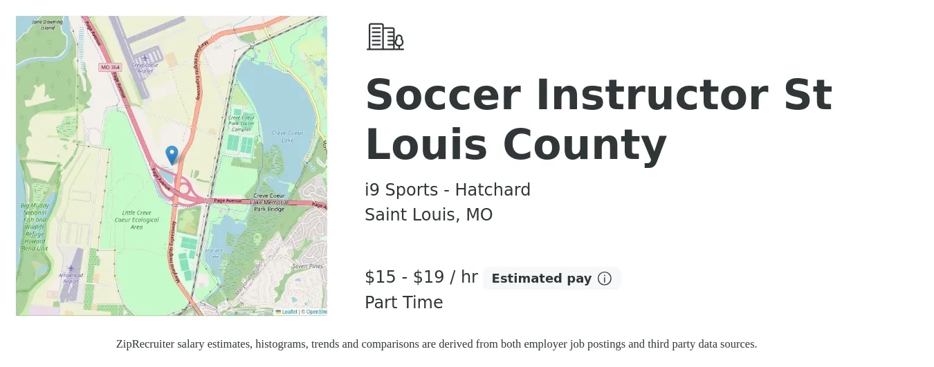 i9 Sports - Hatchard job posting for a Soccer Instructor St Louis County in Saint Louis, MO with a salary of $16 to $20 Hourly with a map of Saint Louis location.