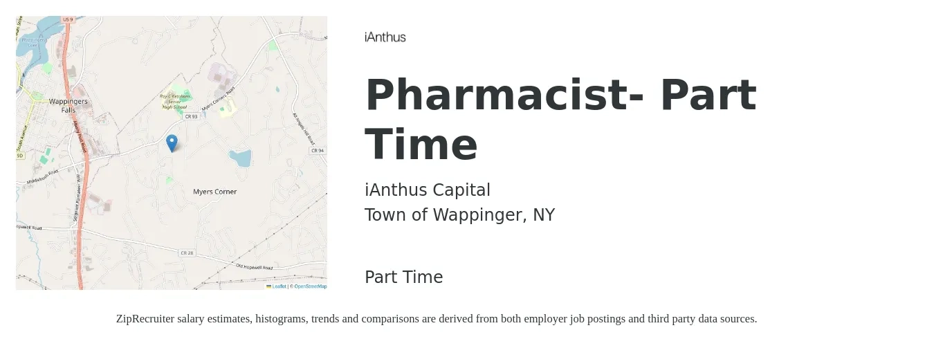 iAnthus Capital job posting for a Pharmacist- Part Time in Town of Wappinger, NY with a salary of $60 Hourly with a map of Town of Wappinger location.