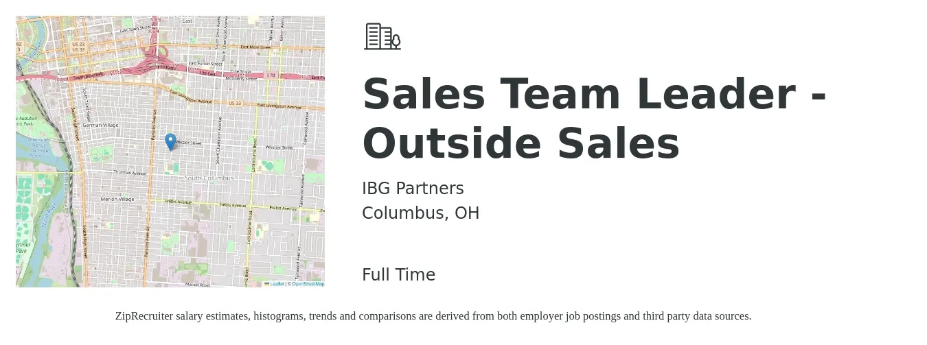 IBG Partners job posting for a Sales Team Leader - Outside Sales in Columbus, OH with a salary of $15 to $25 Hourly with a map of Columbus location.