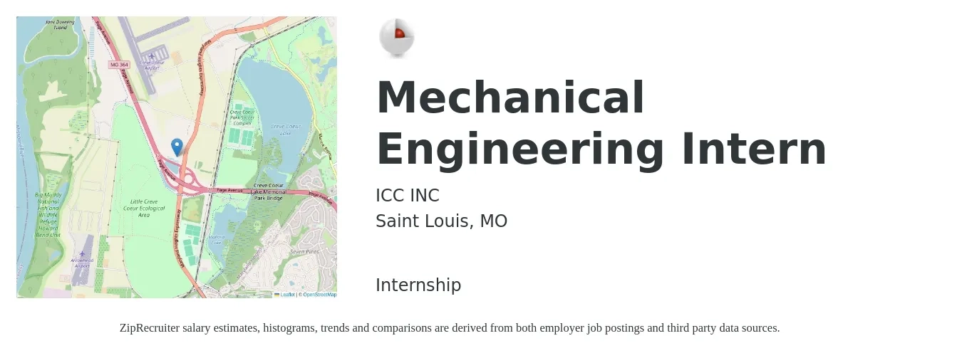 ICC INC job posting for a Mechanical Engineering Intern in Saint Louis, MO with a salary of $18 to $24 Hourly with a map of Saint Louis location.