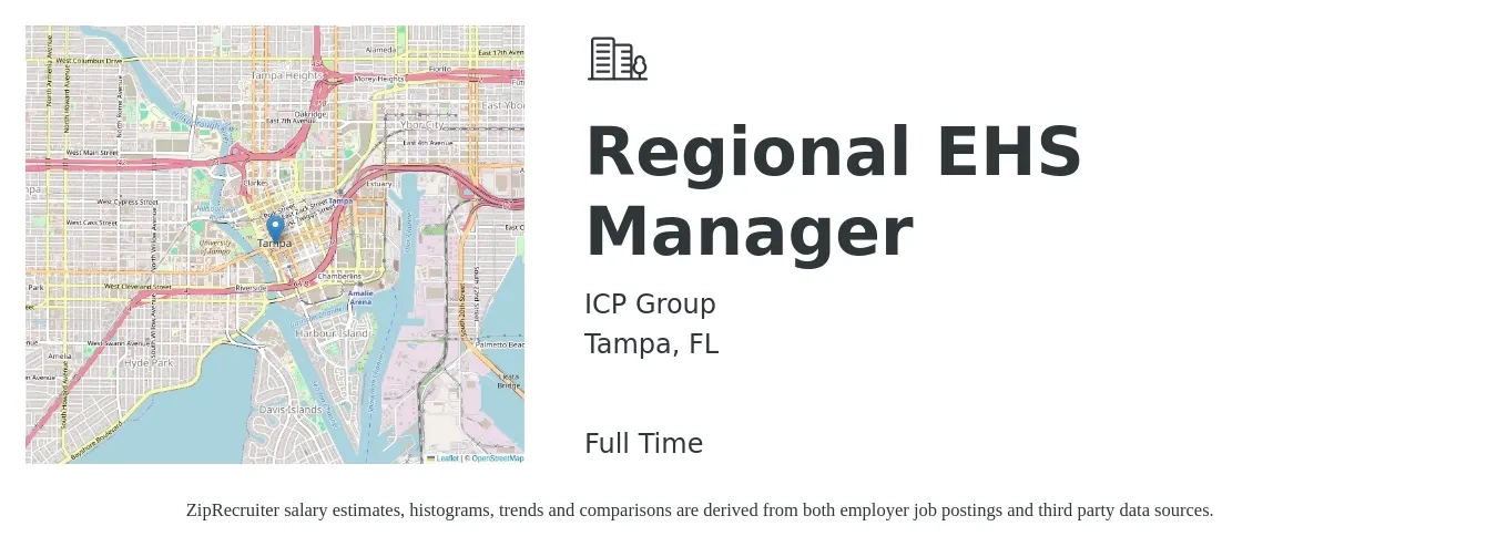 ICP Group job posting for a Regional EHS Manager in Tampa, FL with a salary of $55,800 to $86,000 Yearly with a map of Tampa location.