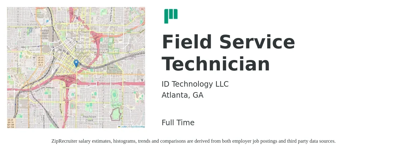 ID Technology LLC job posting for a Field Service Technician in Atlanta, GA with a salary of $19 to $28 Hourly with a map of Atlanta location.